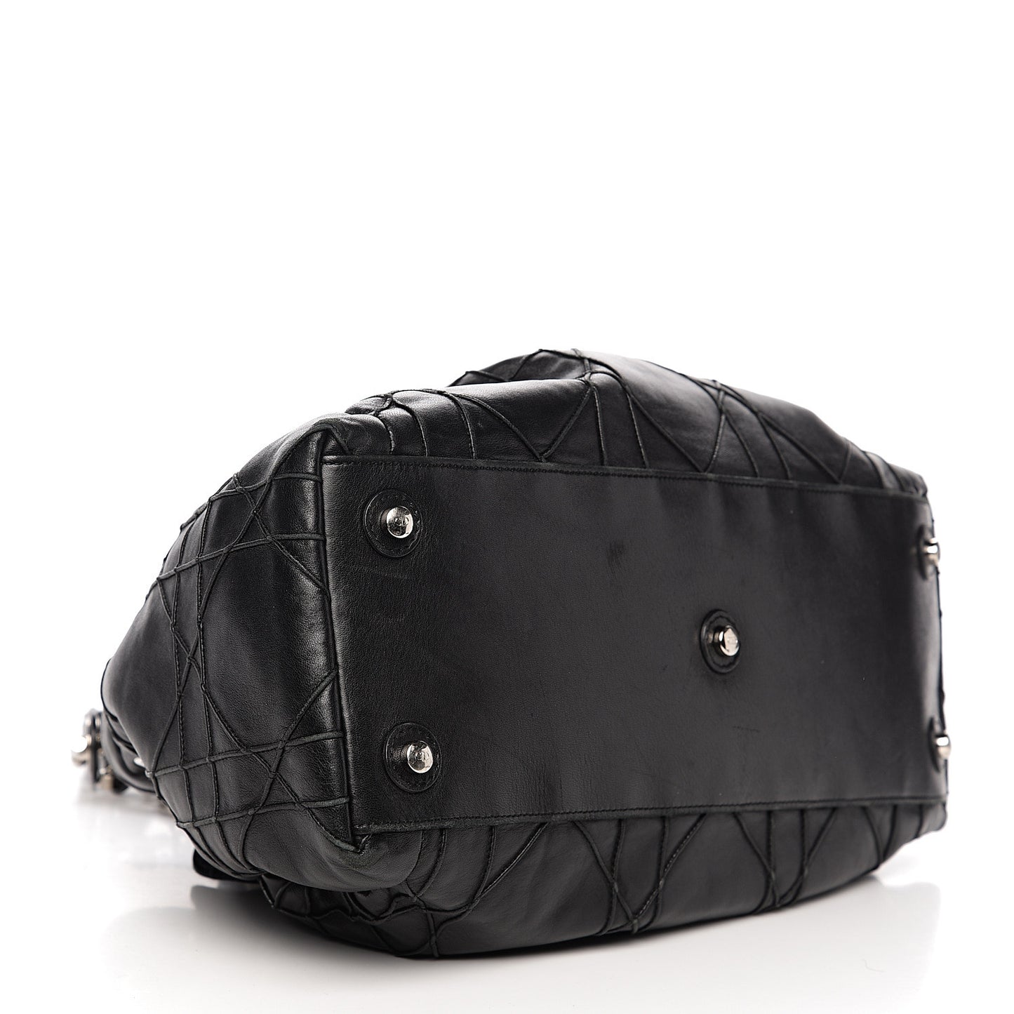 Lambskin Cannage Drawstring Bag Black