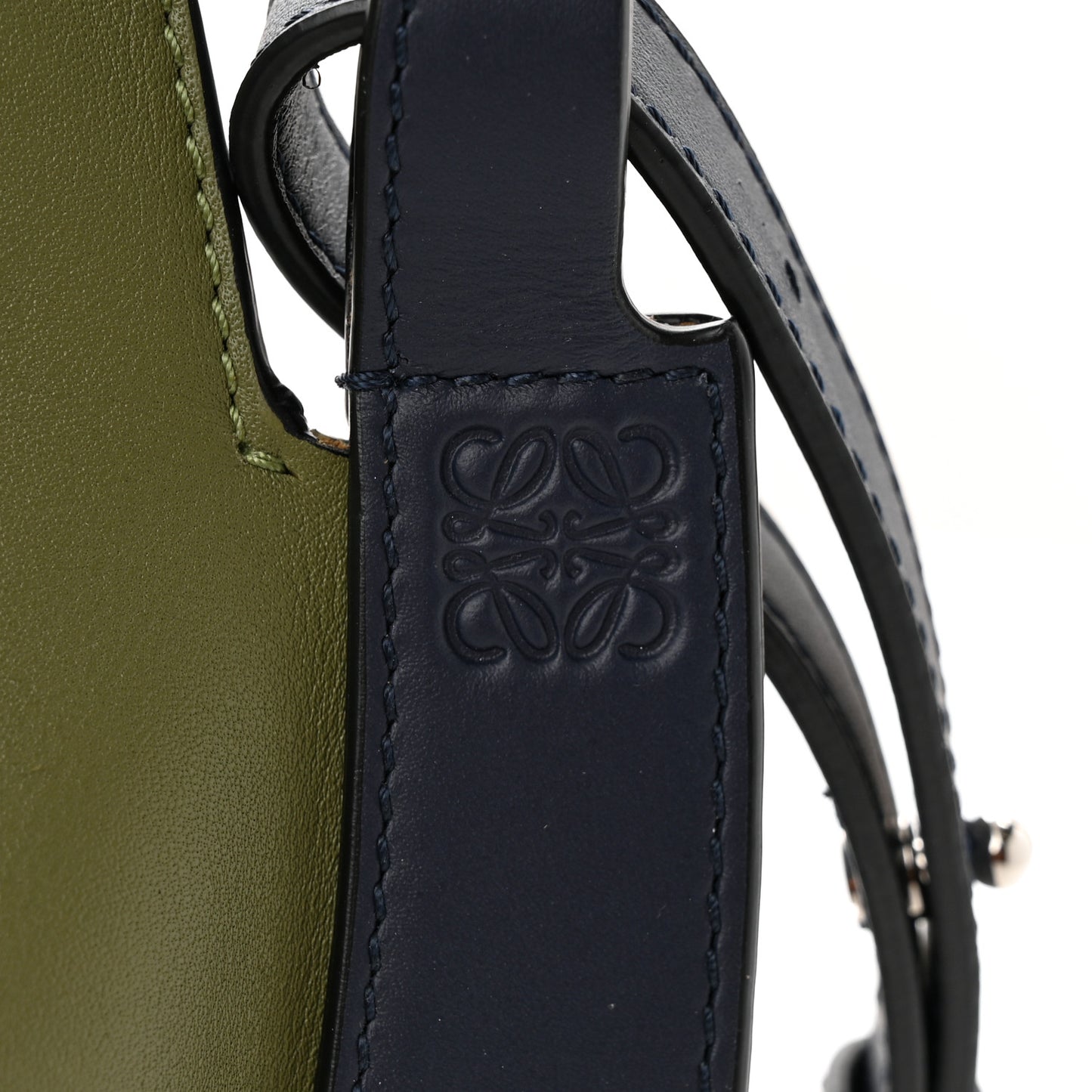 Nappa Colorblock Horseshoe Bag Avocado Midnight Blue Tan