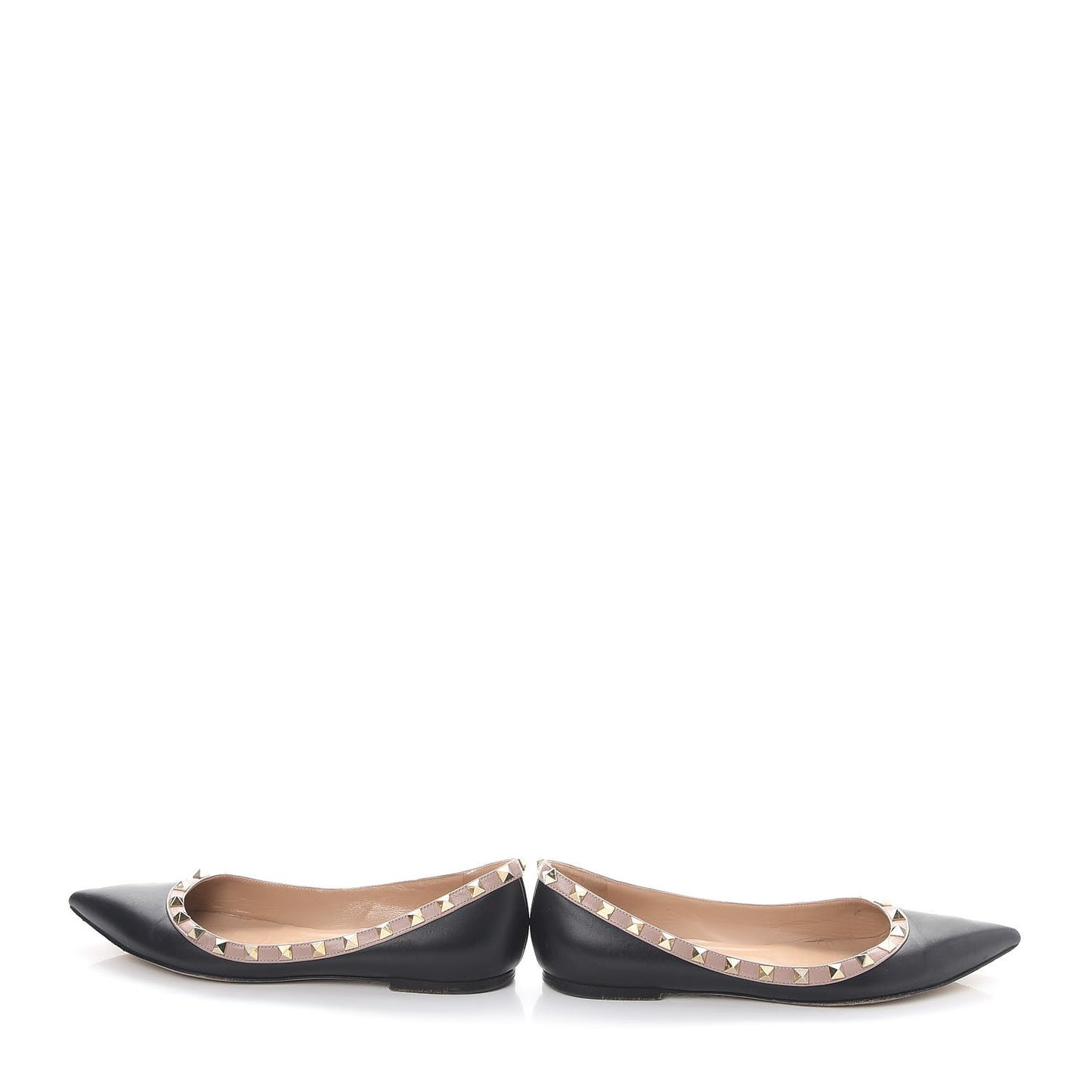 Calfskin Nappa Rockstud Flats 39 Black Poudre
