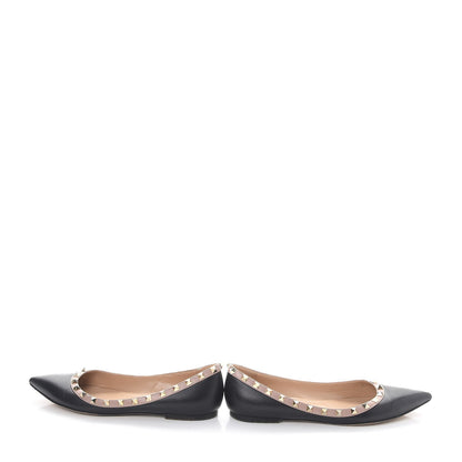 Valentino Garavani Calfskin Nappa Rockstud Flats 39 Black Poudre 6 of 12