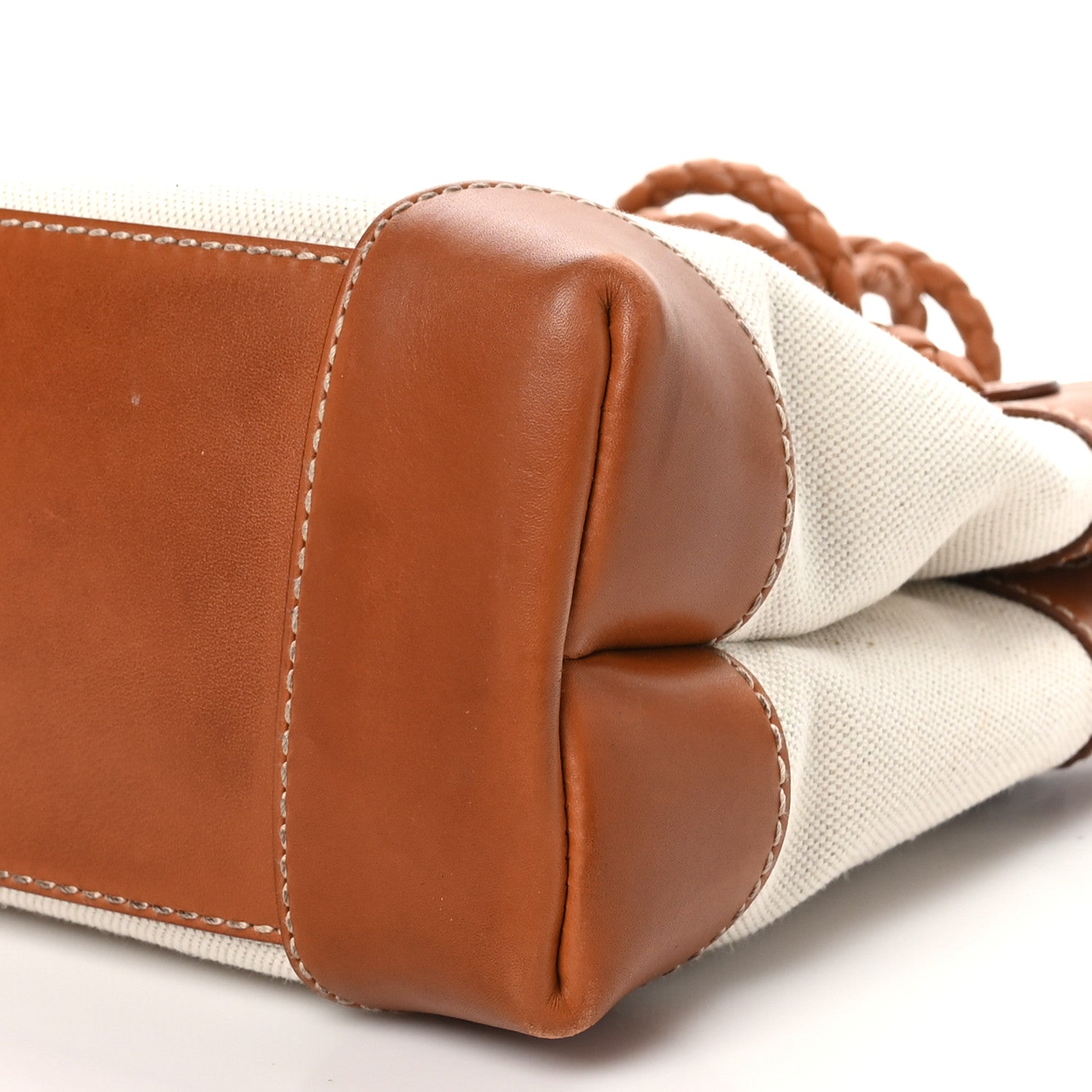 Bottega Veneta Washed Canvas Calfskin Small Andiamo Shoulder Bag Natural Light Wood 9 of 10