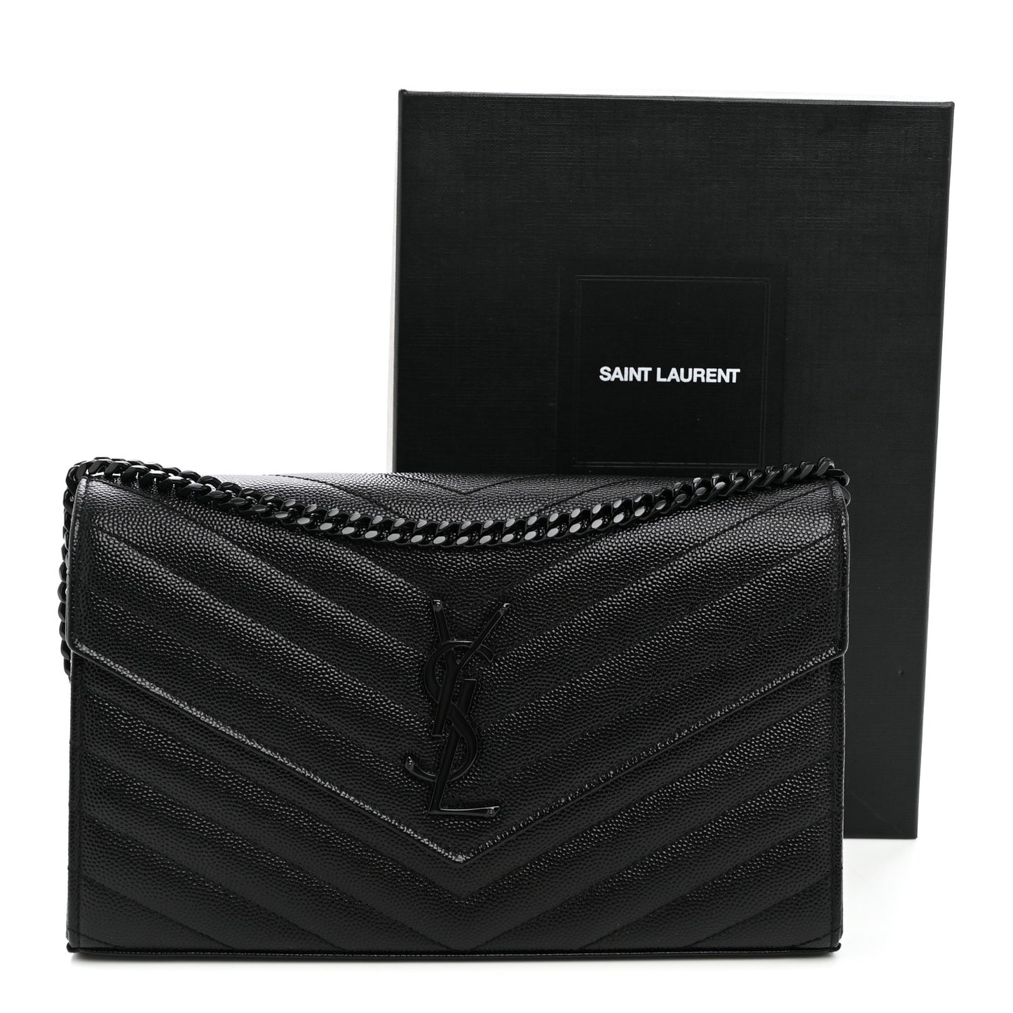 Grain De Poudre Matelasse Chevron Monogram Monochrome Chain Wallet Black