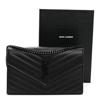 Saint Laurent Grain De Poudre Matelasse Chevron Monogram Monochrome Chain Wallet Black 10 of 10
