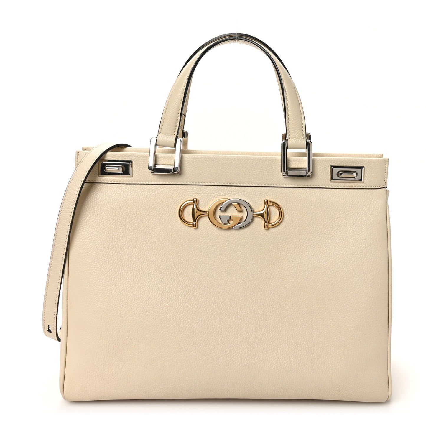 Grainy Calfskin Medium Zumi Top Handle Bag Mystic White
