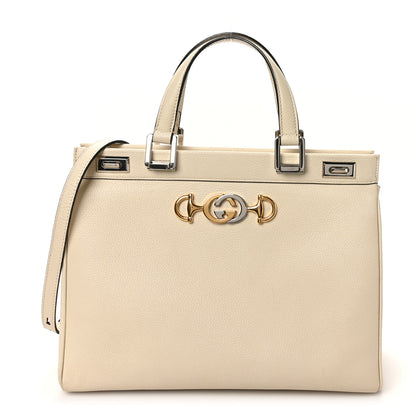 Gucci Grainy Calfskin Medium Zumi Top Handle Bag Mystic White 1 of 10