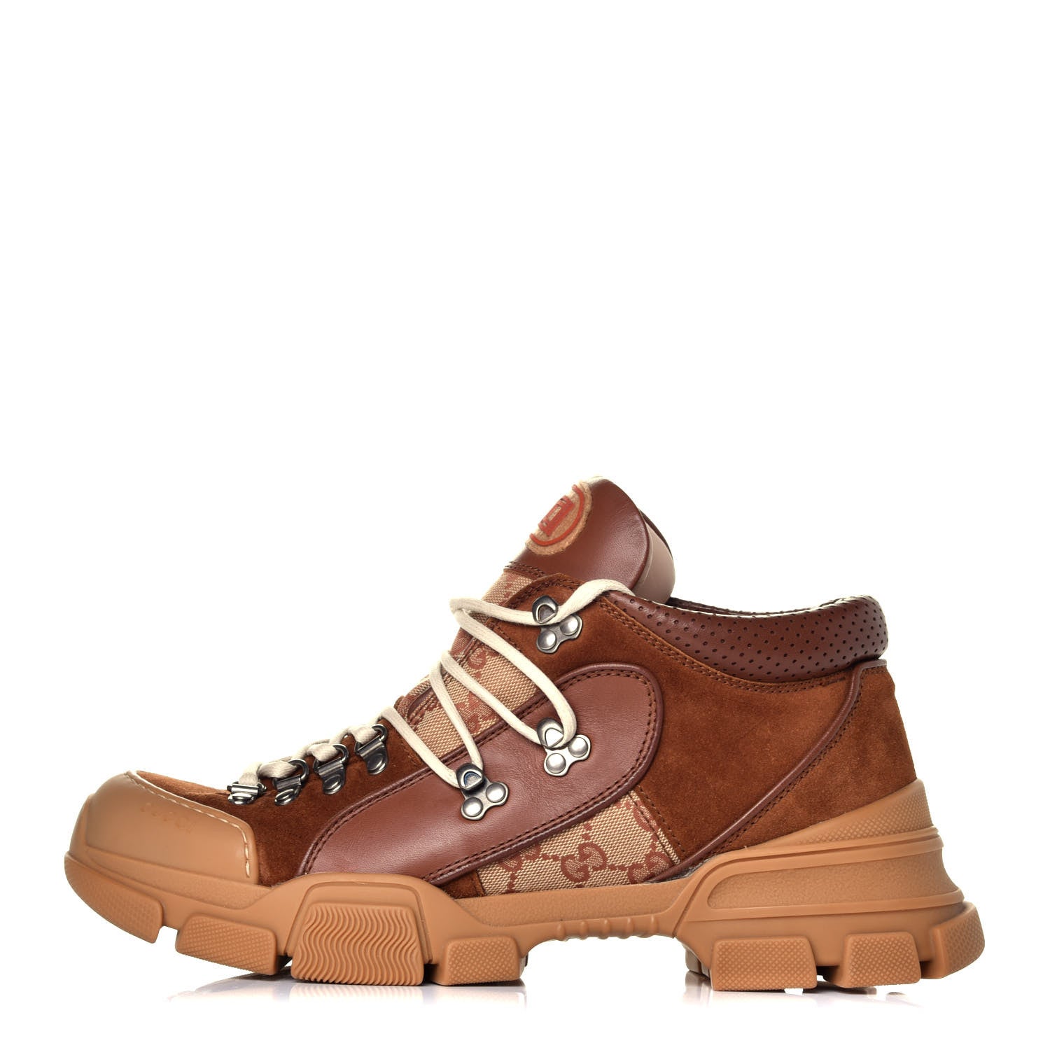 Gucci X SEGA Suede Calfskin GG Monogram Mens Flashtrek Sneakers 9 New Cuir Beige Ruggine 1 of 9