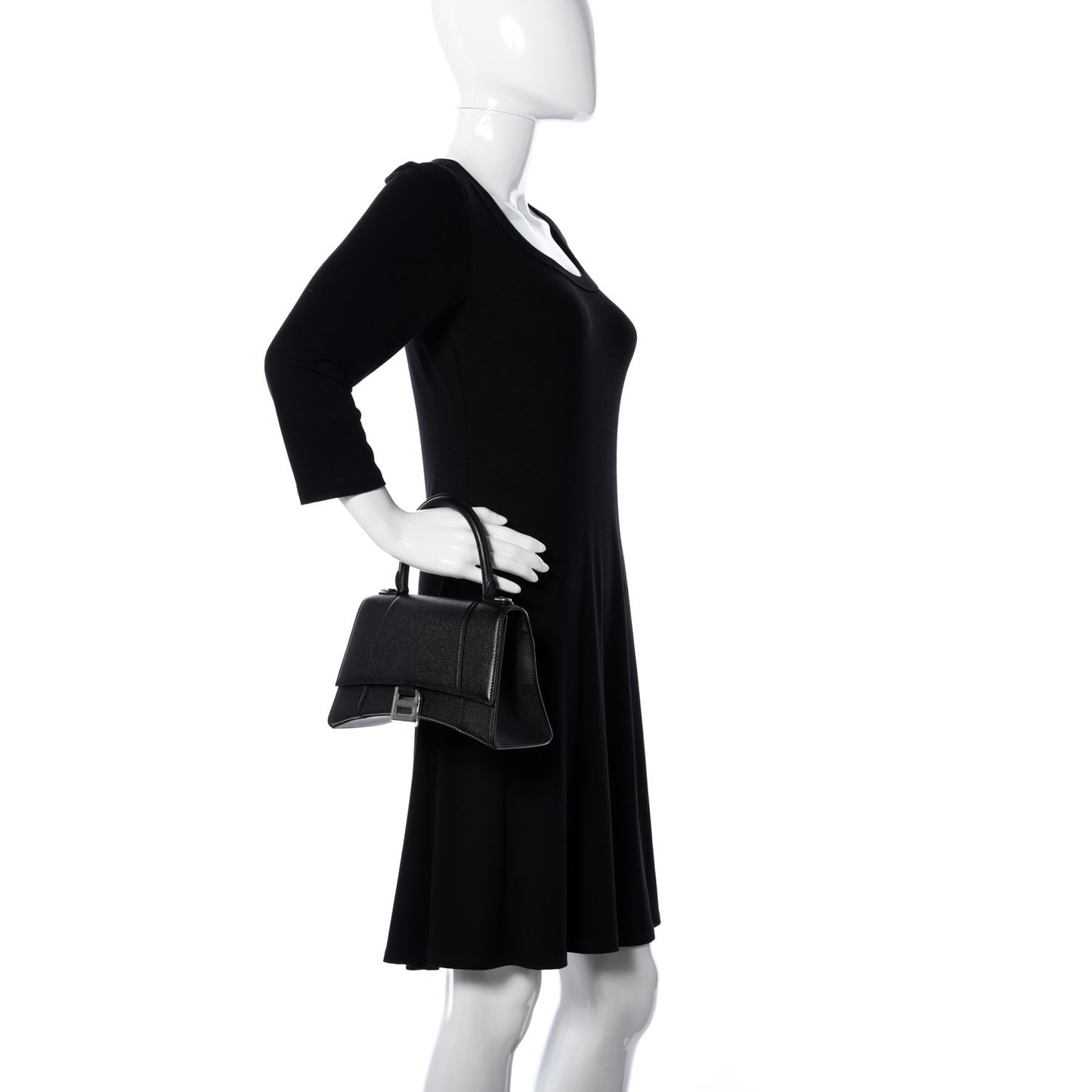 Grained Calfskin Small Hourglass Top Handle Bag Black