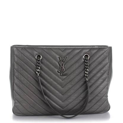 Saint Laurent Sheepskin Matelasse Chevron Large Monogram Shopping Bag Light Coal 1 of 7