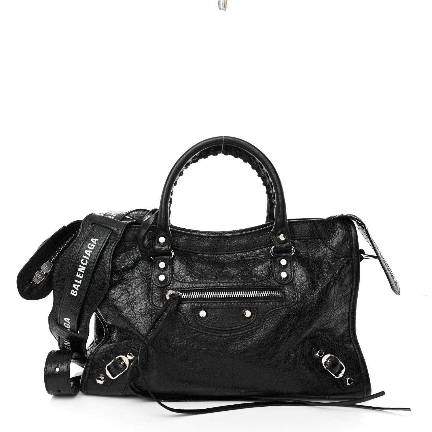 Balenciaga Agneau Classic Silver Hardware S City Logo Strap Black White 1 of 11