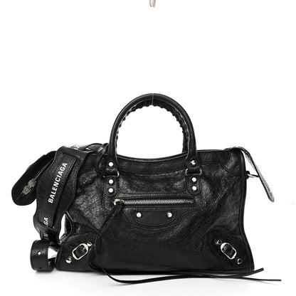 Balenciaga Agneau Classic Silver Hardware S City Logo Strap Black White 1 of 11