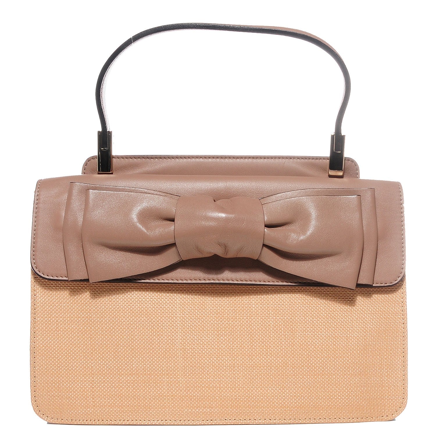 Valentino Garavani Raffia Nappa Aphrodite Bow Satchel Sabbia 1 of 8