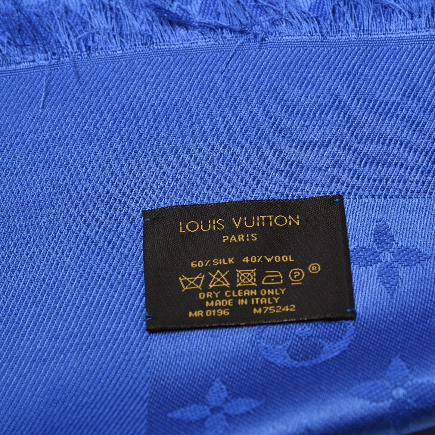 Wool Silk Monogram Shawl Blue