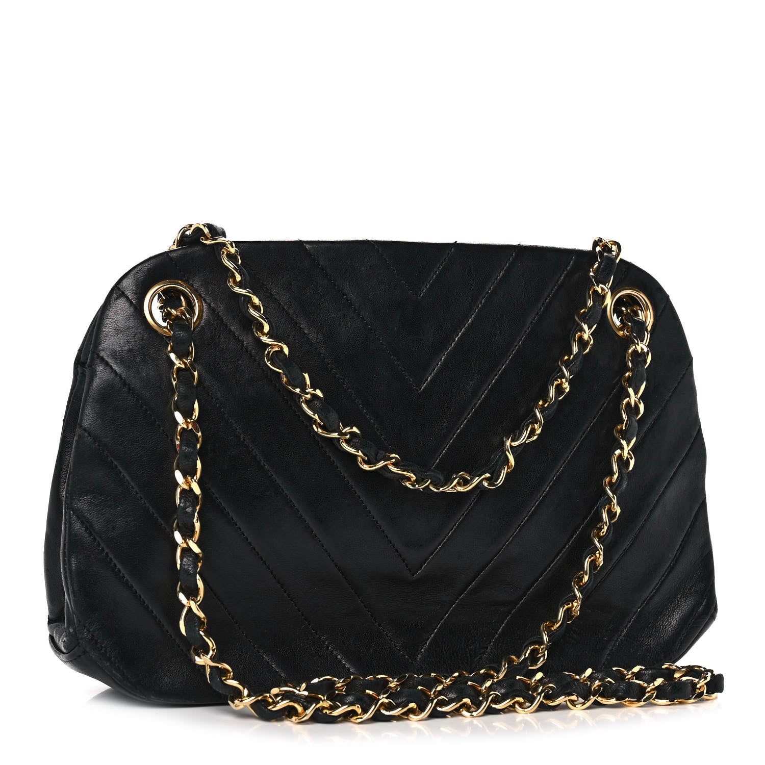 Chanel Lambskin Chevron Quilted Frame Shoulder Bag Black 2 of 14