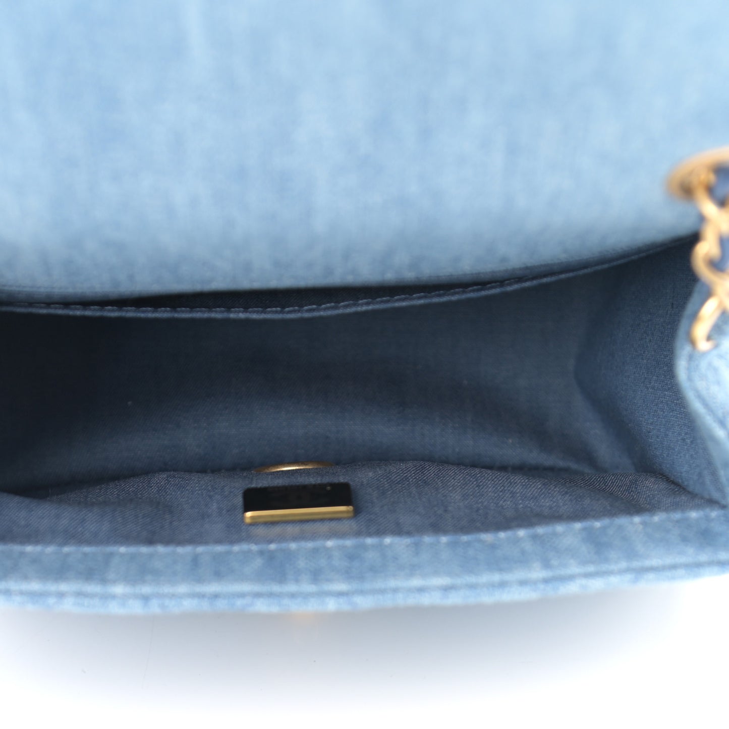 Denim Quilted Mini Pearl Crush Flap Blue