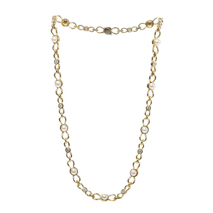 Tiffany 18K Yellow Gold Diamond Pearl 5.5mm Bow Tie Link Necklace 3 of 5