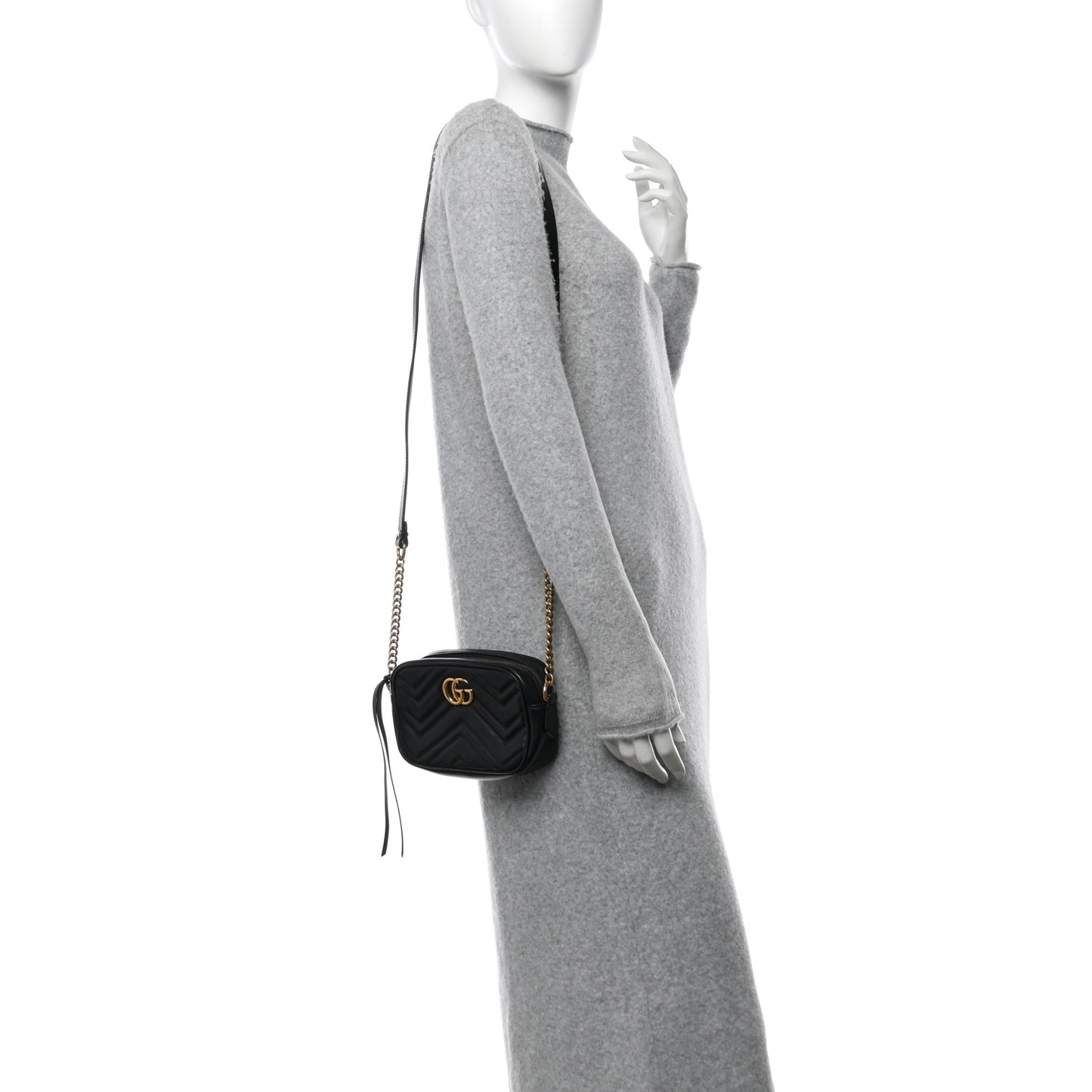 Calfskin Matelasse Mini GG Marmont Chain Shoulder Bag Black