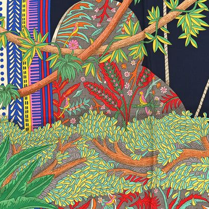 Hermes Silk Acte III Scene I La Clairiere Shawl 90 Marine Orange Vert 3 of 3