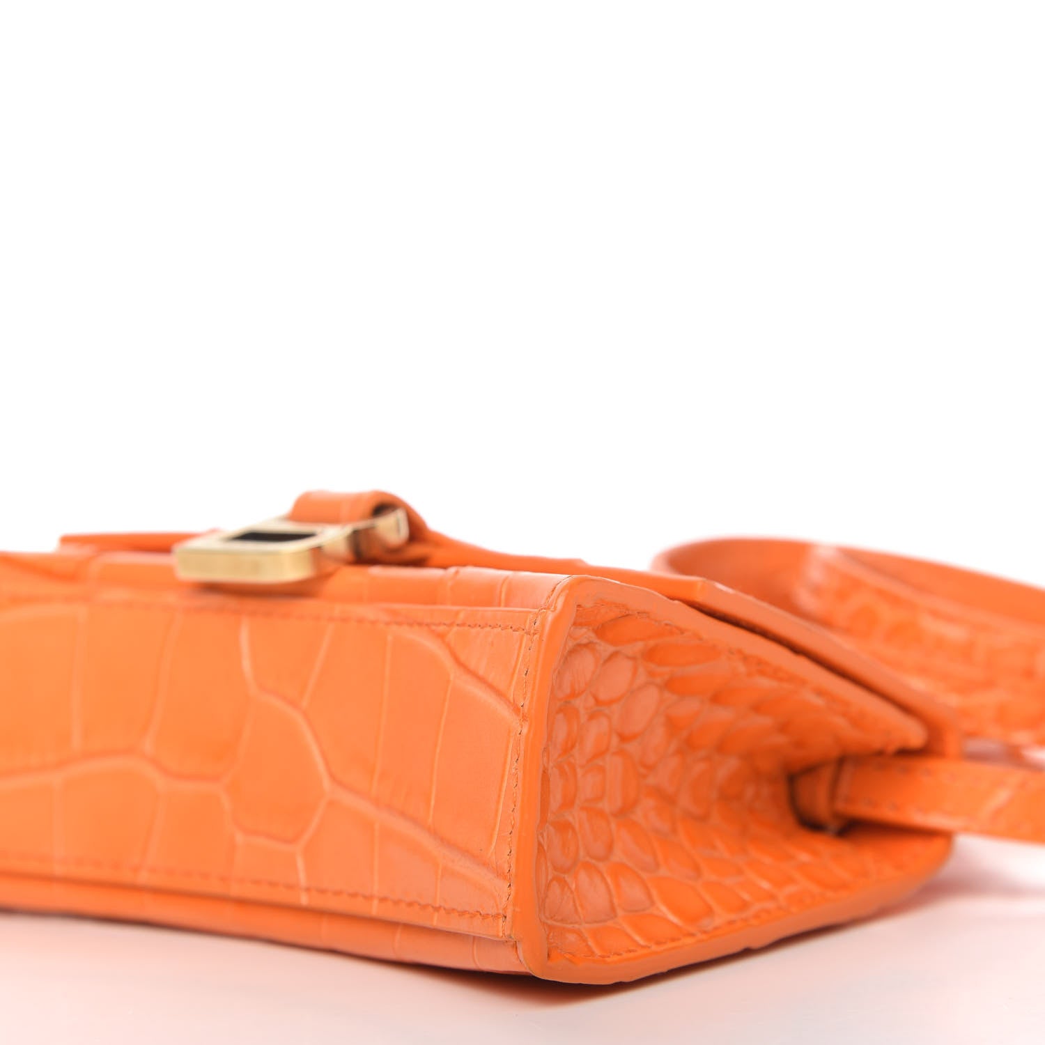 Balenciaga Shiny Calfskin Crocodile Embossed Hourglass Top Handle Bag Mini Orange 7 of 10