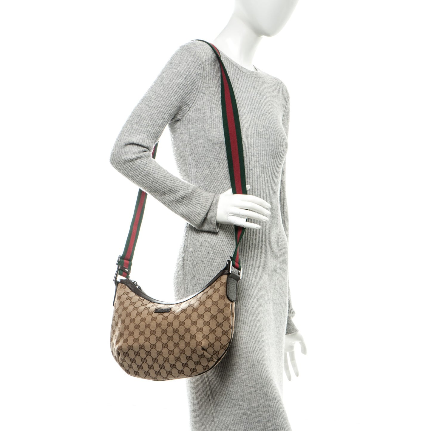 Monogram Web Medium Half Moon Hobo Dark Brown