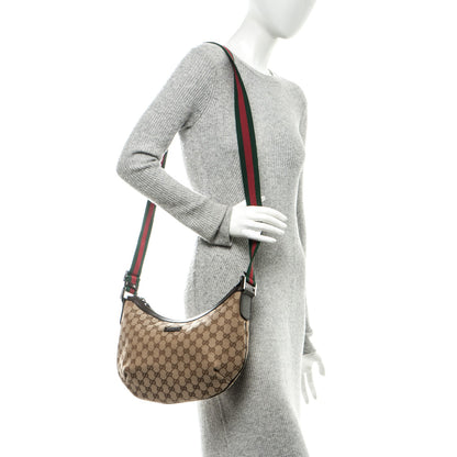 Gucci Monogram Web Medium Half Moon Hobo Dark Brown 2 of 7