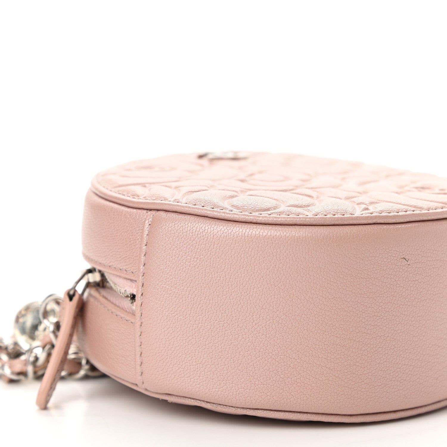 Chanel Goatskin Camellia Quilted Round Clutch With Chain Light Pink 9 of 11
