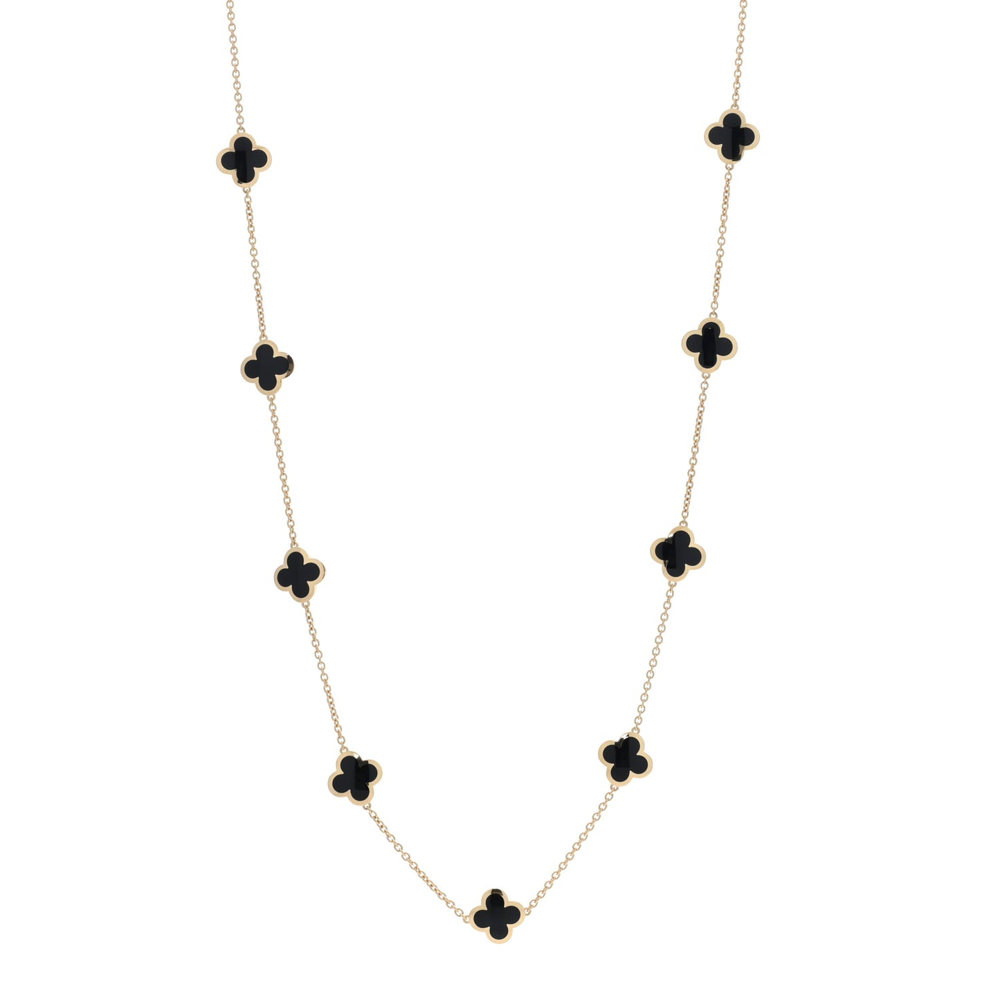 18K Yellow Gold Black Onyx Pure 14 Motifs Alhambra Necklace