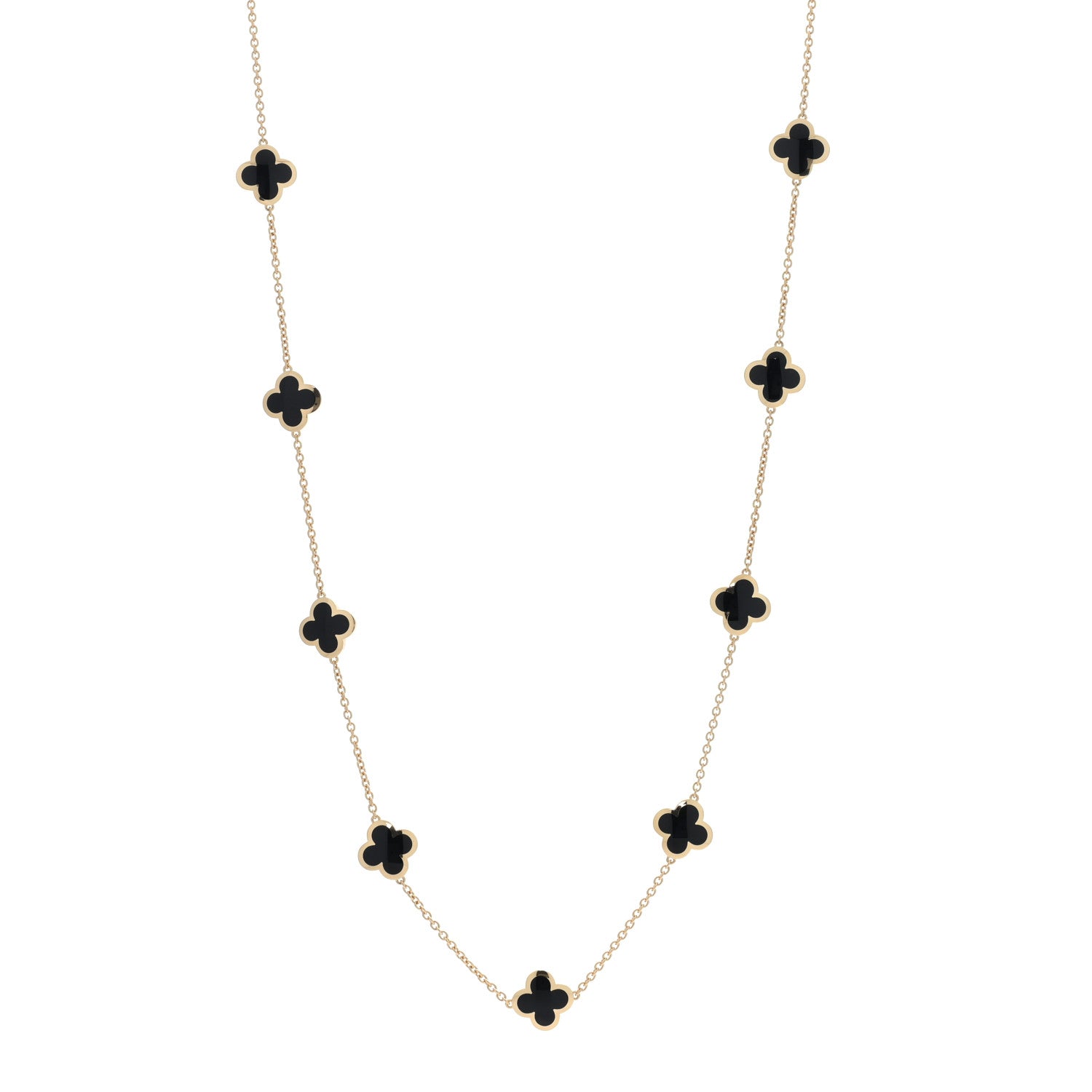 Van Cleef & Arpels 18K Yellow Gold Black Onyx Pure 14 Motifs Alhambra Necklace 1 of 5