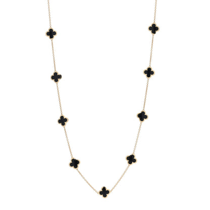 Van Cleef & Arpels 18K Yellow Gold Black Onyx Pure 14 Motifs Alhambra Necklace 1 of 5