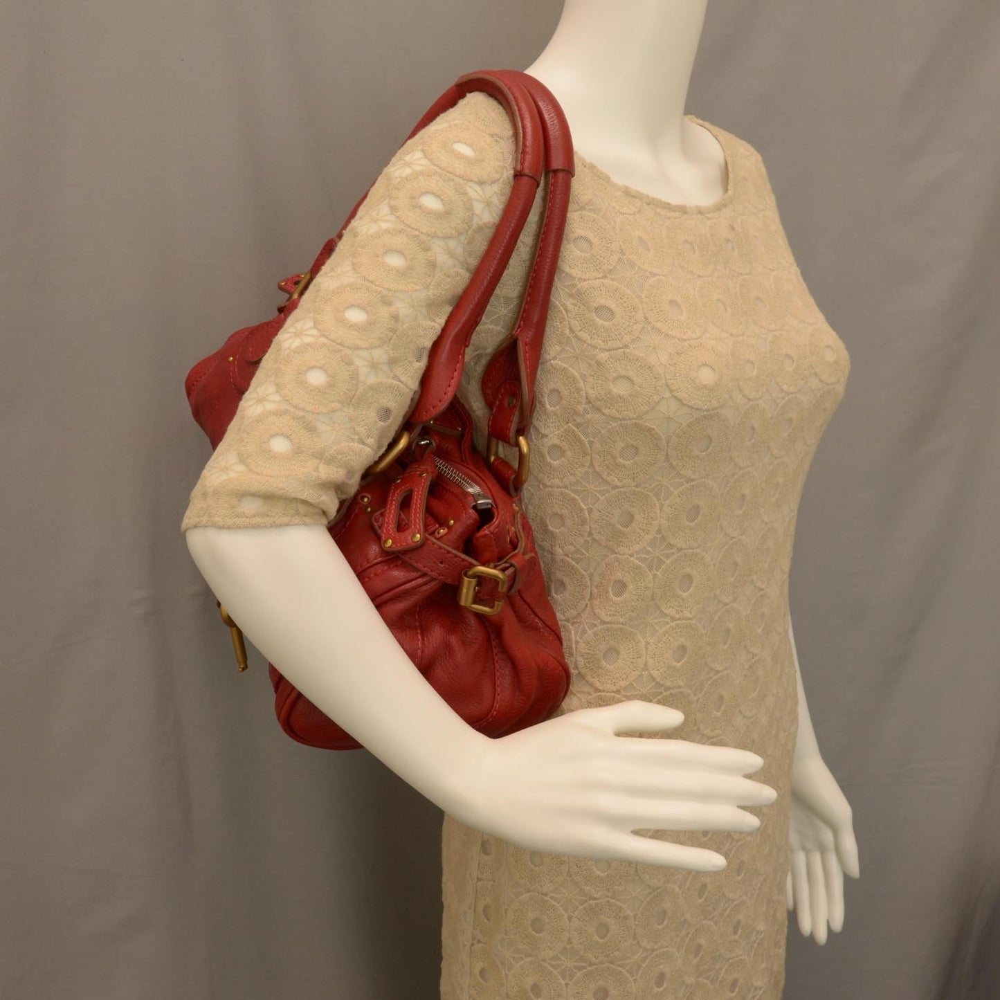 Leather Paddington Satchel Red