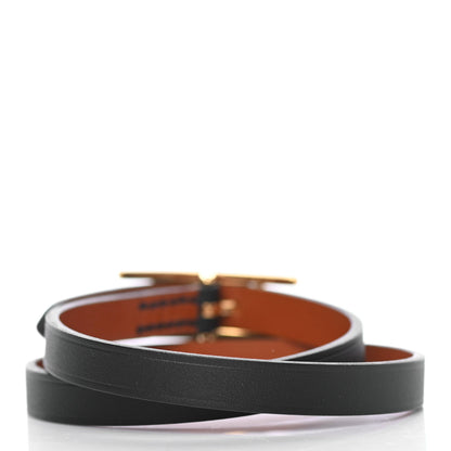 Hermes Chamonix Behapi Double Tour Bracelet T5 Black Gold 2 of 4
