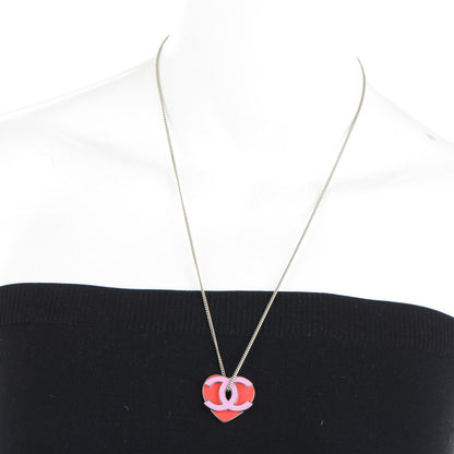 Chanel Enamel Heart CC Charm Necklace Silver 2 of 5