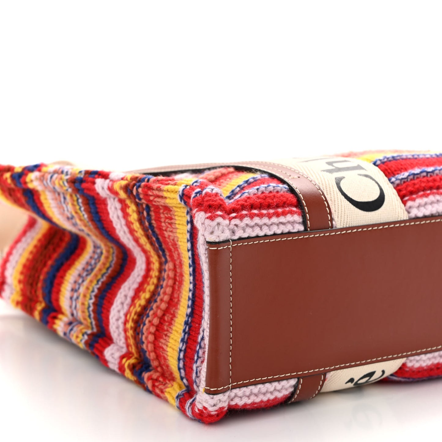 Knit Calfskin Medium Woody Ribbon Tote Red Multicolor
