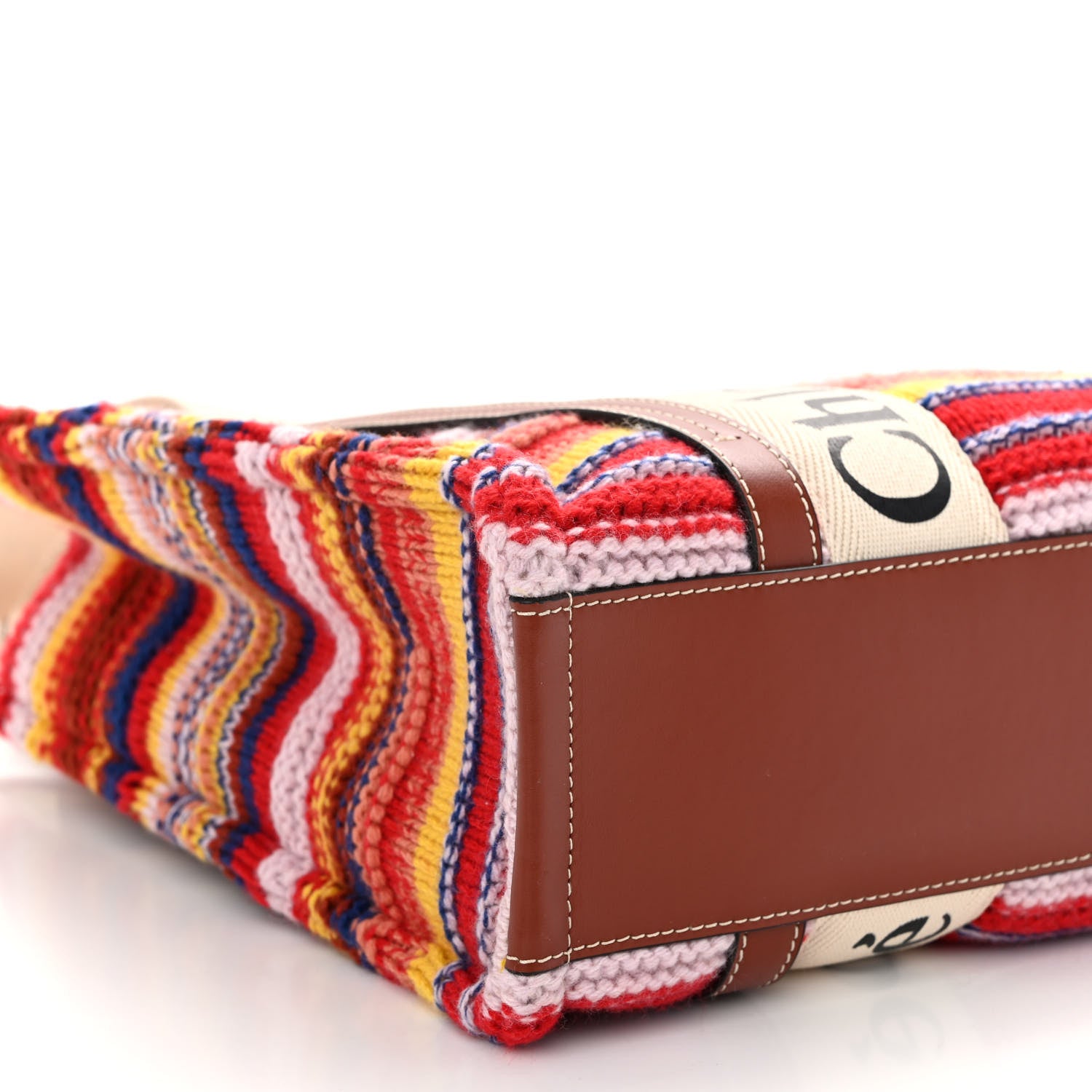Chloe Knit Calfskin Medium Woody Ribbon Tote Red Multicolor 8 of 10