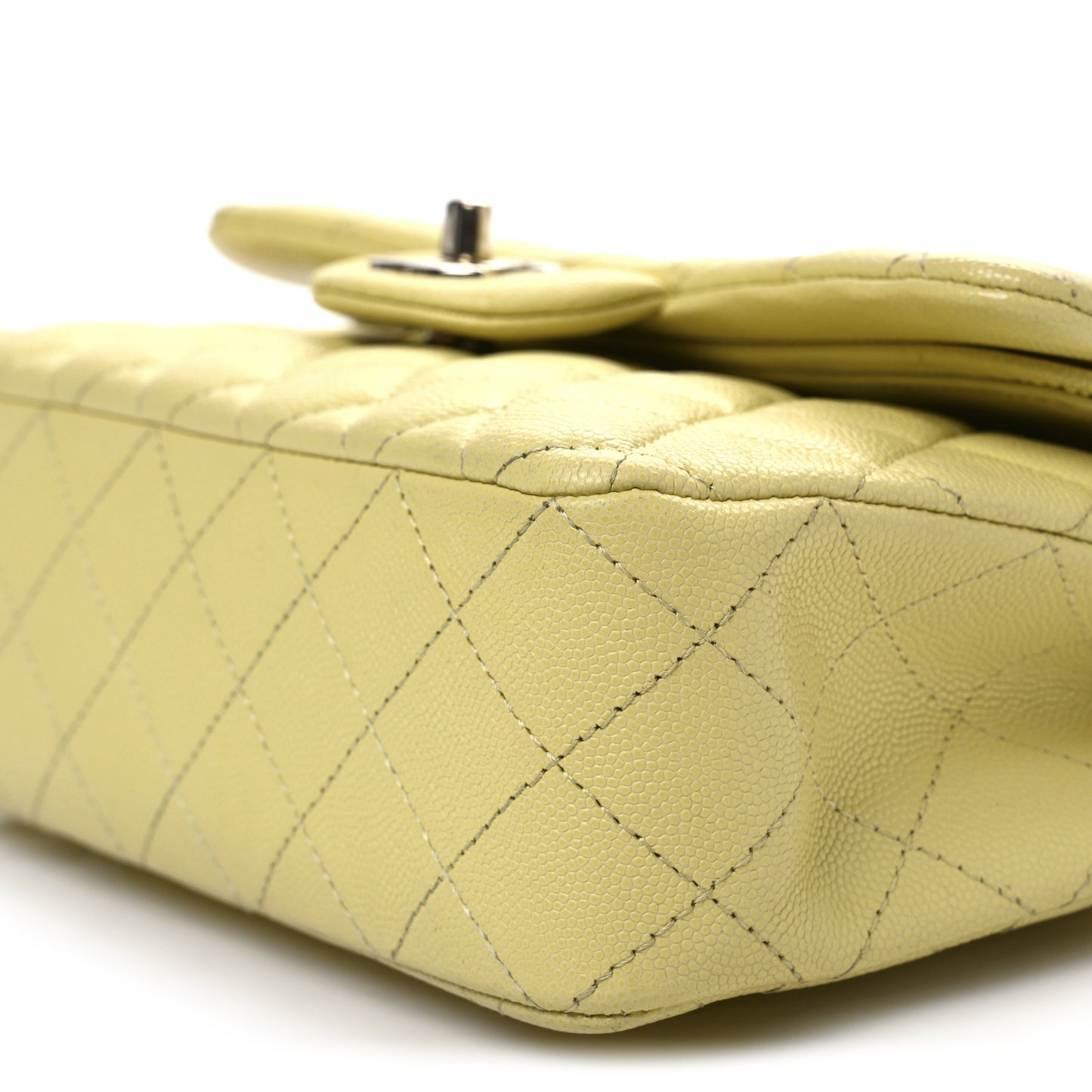 Caviar Quilted Small Double Flap Light Yellow