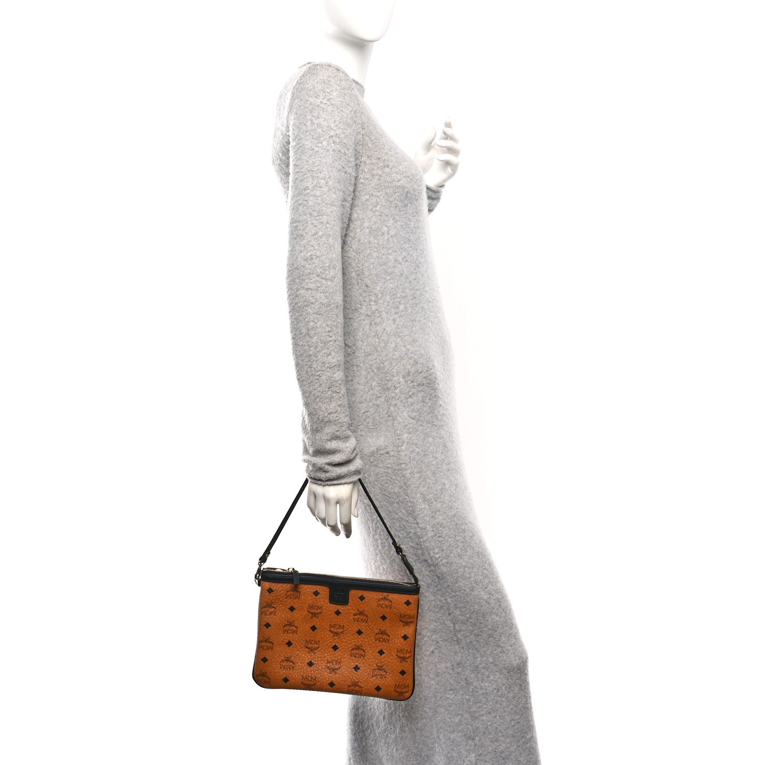 MCM Visetos Liz Shopper Tote Pouch Cognac Black 2 of 11