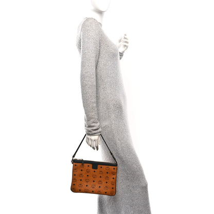MCM Visetos Liz Shopper Tote Pouch Cognac Black 2 of 11