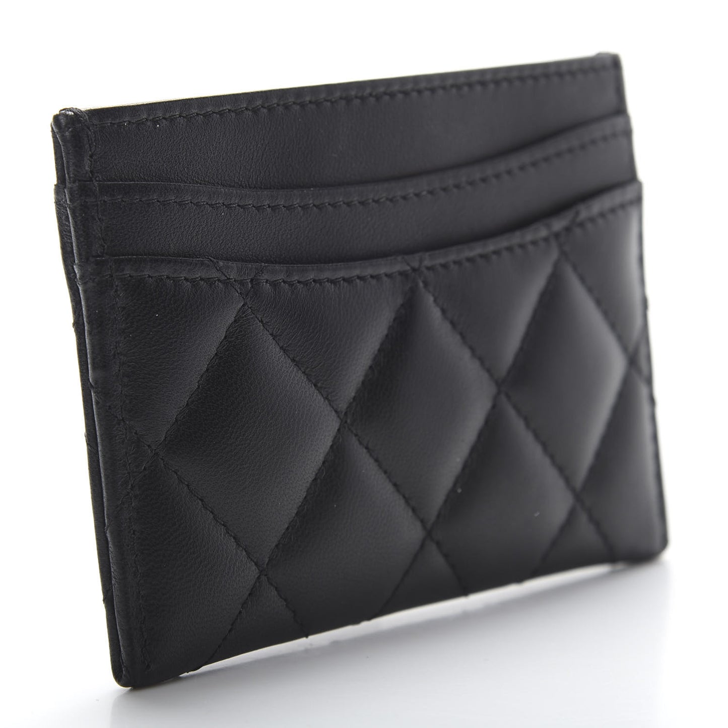 Lambskin Quilted Card Holder Black