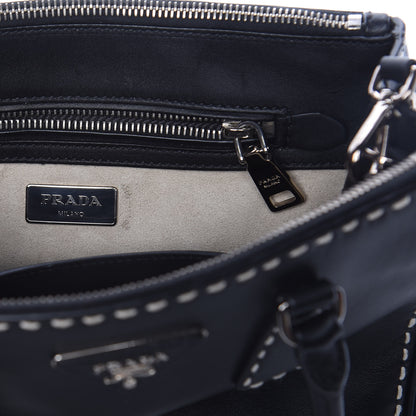 Prada City Calf Mini Hand Stitched Galleria Double Zip Tote Black 7 of 11