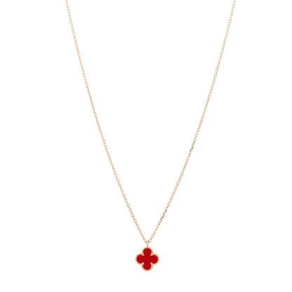 Van Cleef & Arpels 18K Rose Gold Carnelian Sweet Alhambra Pendant Necklace 1 of 5