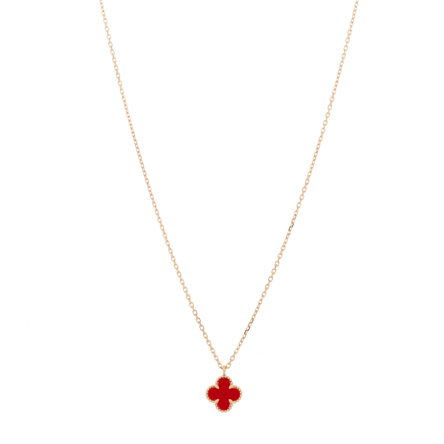 Van Cleef & Arpels 18K Rose Gold Carnelian Sweet Alhambra Pendant Necklace 1 of 5