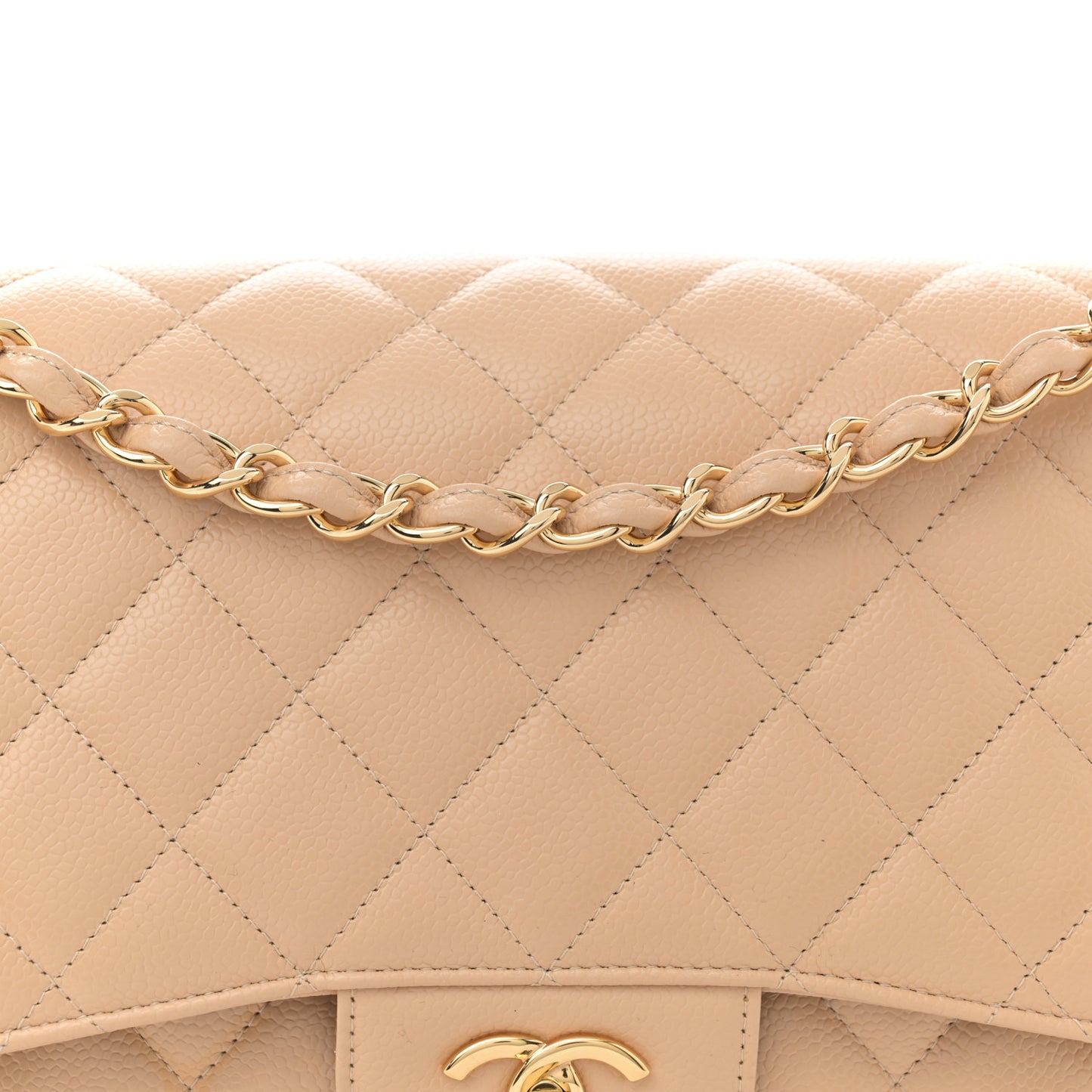 Caviar Quilted Jumbo Double Flap Beige Clair