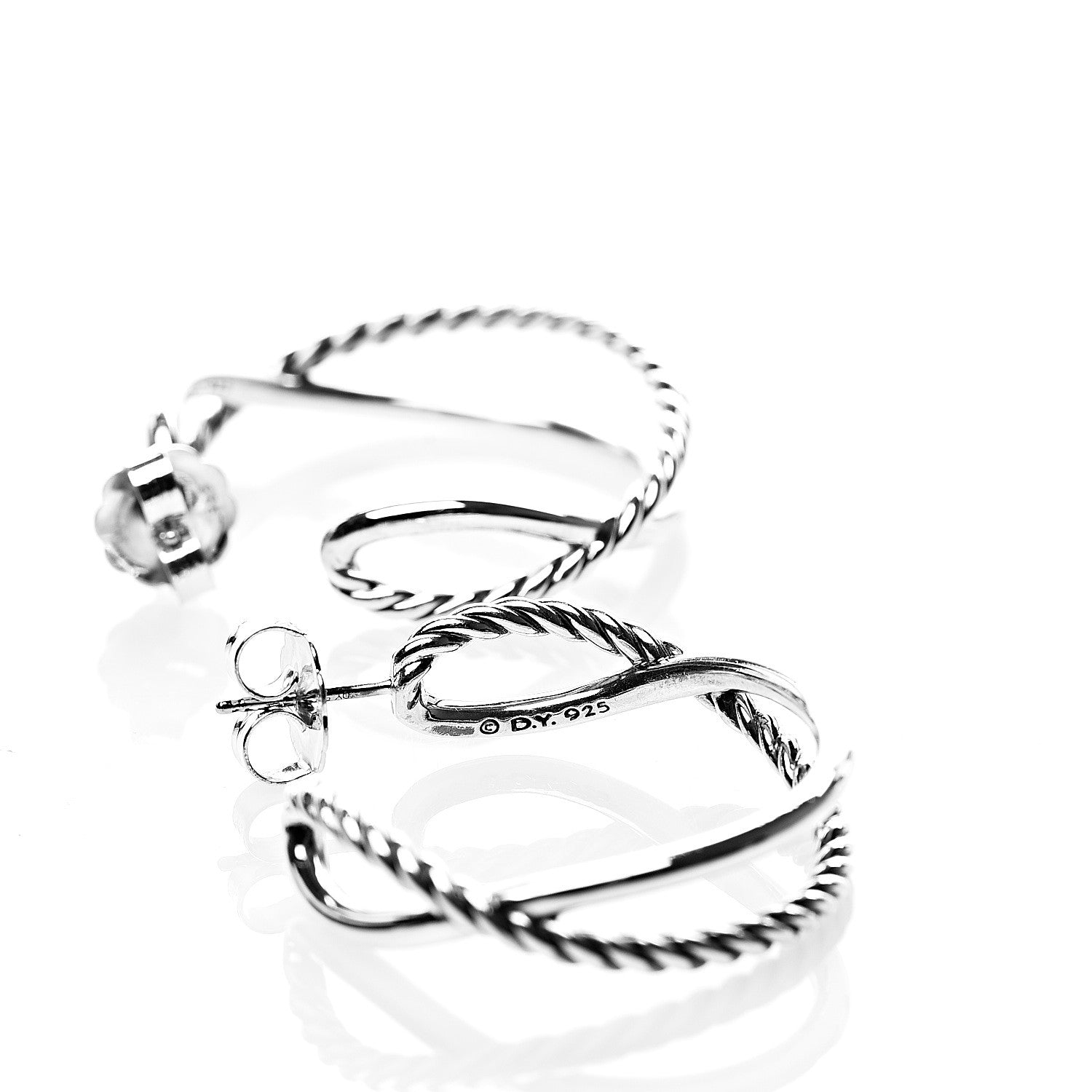 David Yurman Sterling Silver Crossover Cable Hoop Earrings 3 of 4