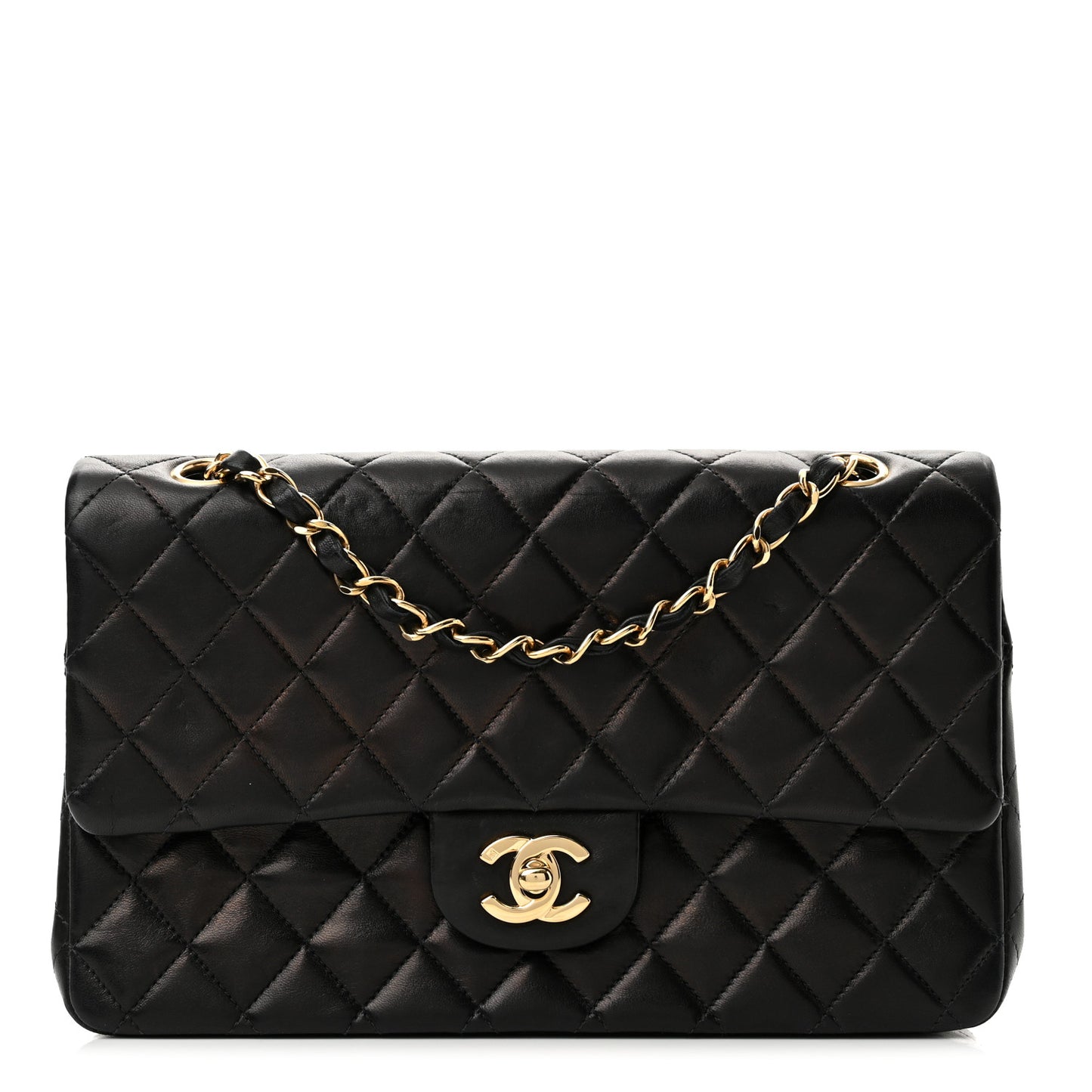 Lambskin Quilted Medium Double Flap Black