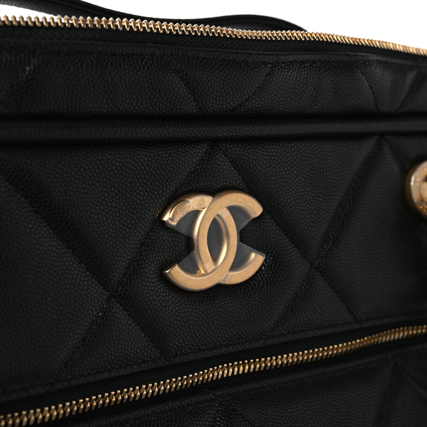 Shiny Grained Calfskin Quilted Large Travel Bowling Bag Black