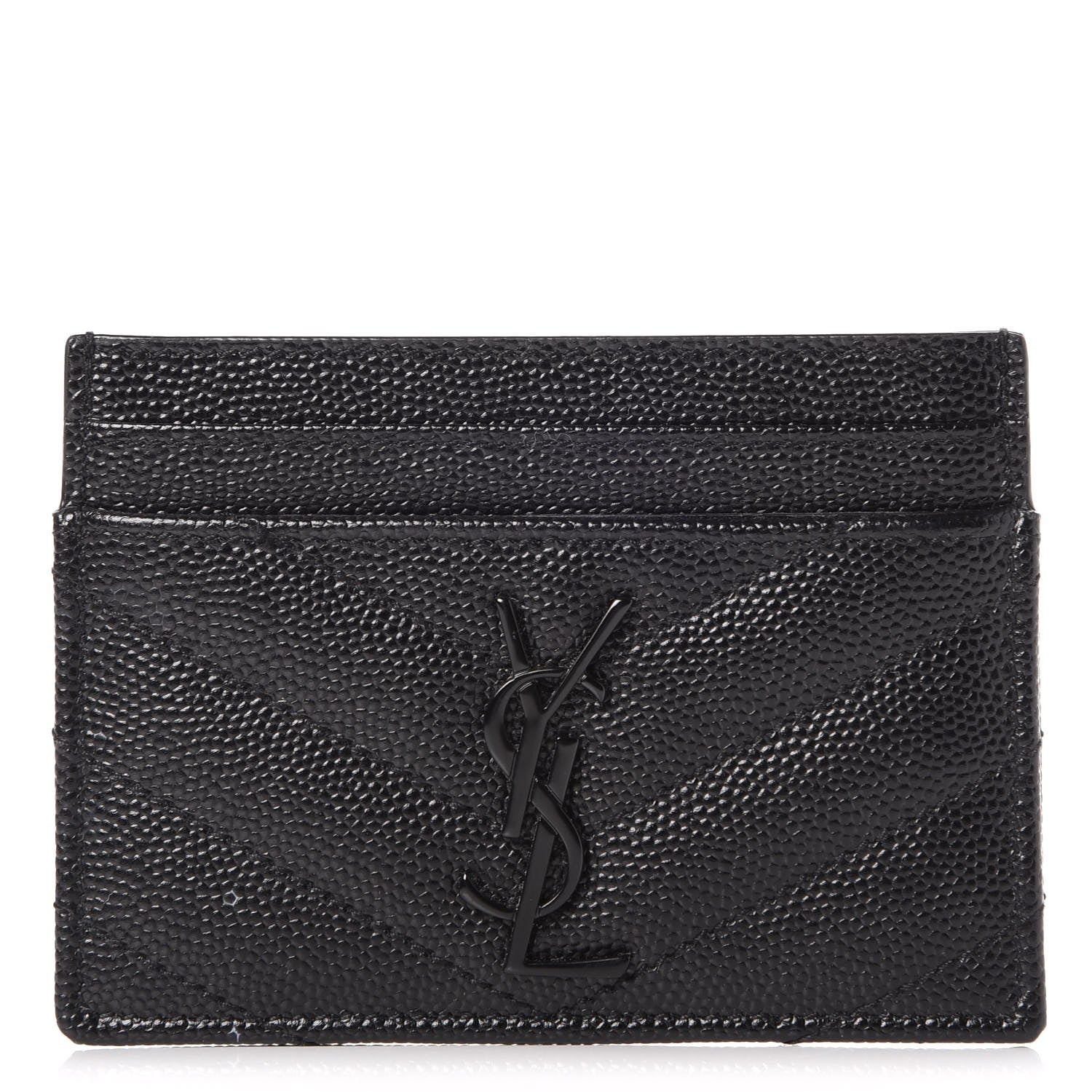 Saint Laurent Grain De Poudre Matelasse Chevron Monogram Credit Card Case Black 1 of 8