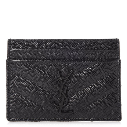 Saint Laurent Grain De Poudre Matelasse Chevron Monogram Credit Card Case Black 1 of 8