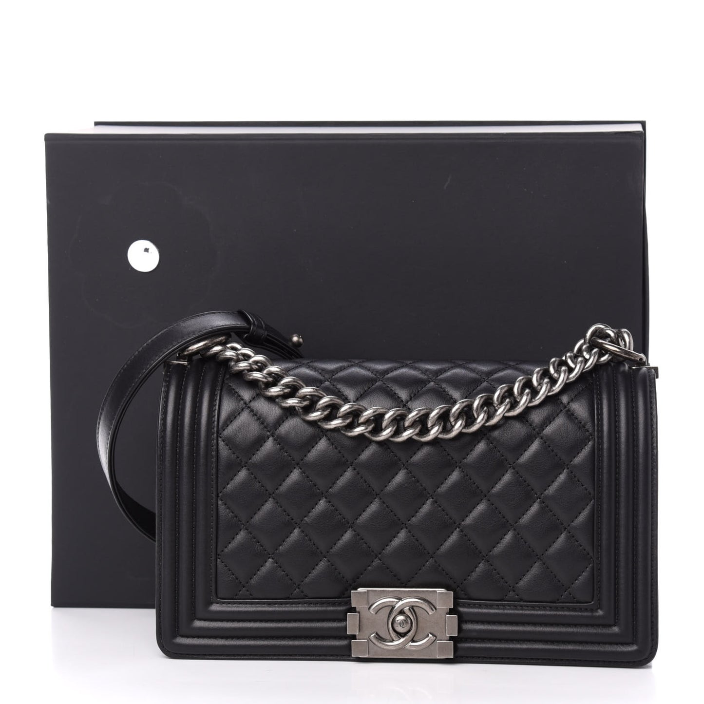 Lambskin Quilted Medium Boy Flap Black