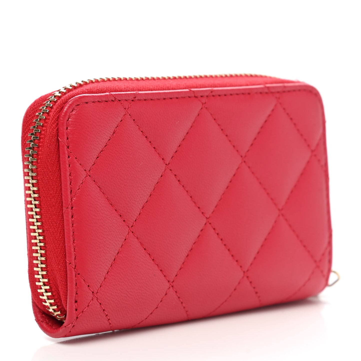 Lambskin Quilted Zip Around Coin Purse Wallet Red