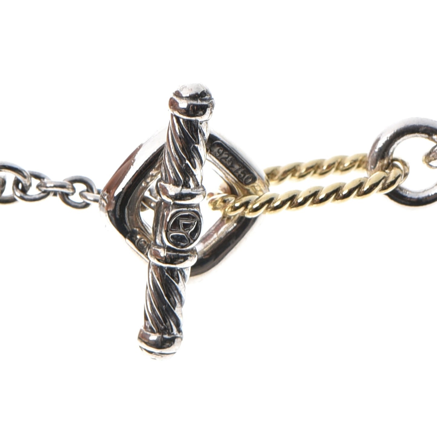 Sterling Silver 18K Yellow Gold Figaro Link Toggle Necklace 15.5