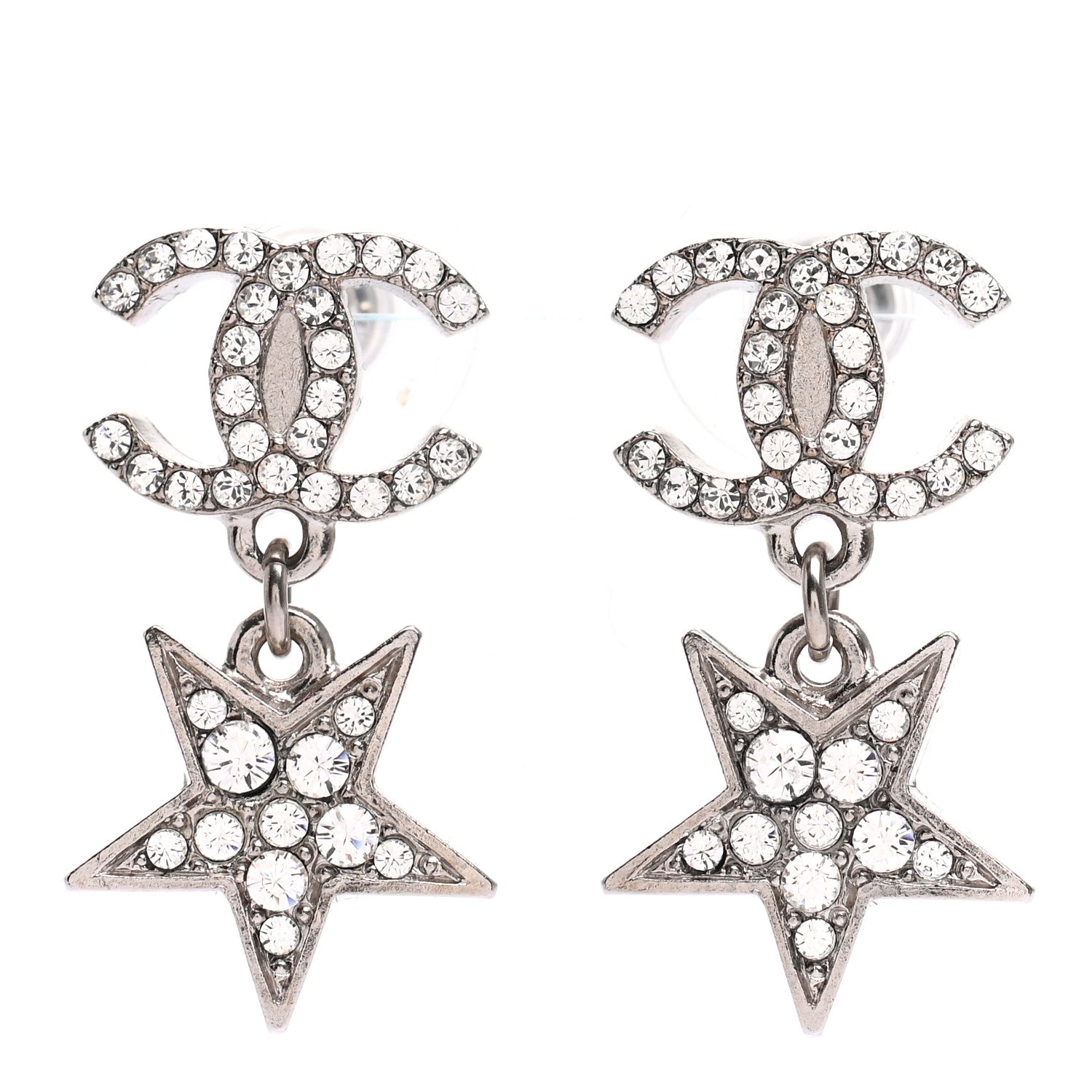 Chanel Crystal CC Starfall Drop Earrings Silver 1 of 5